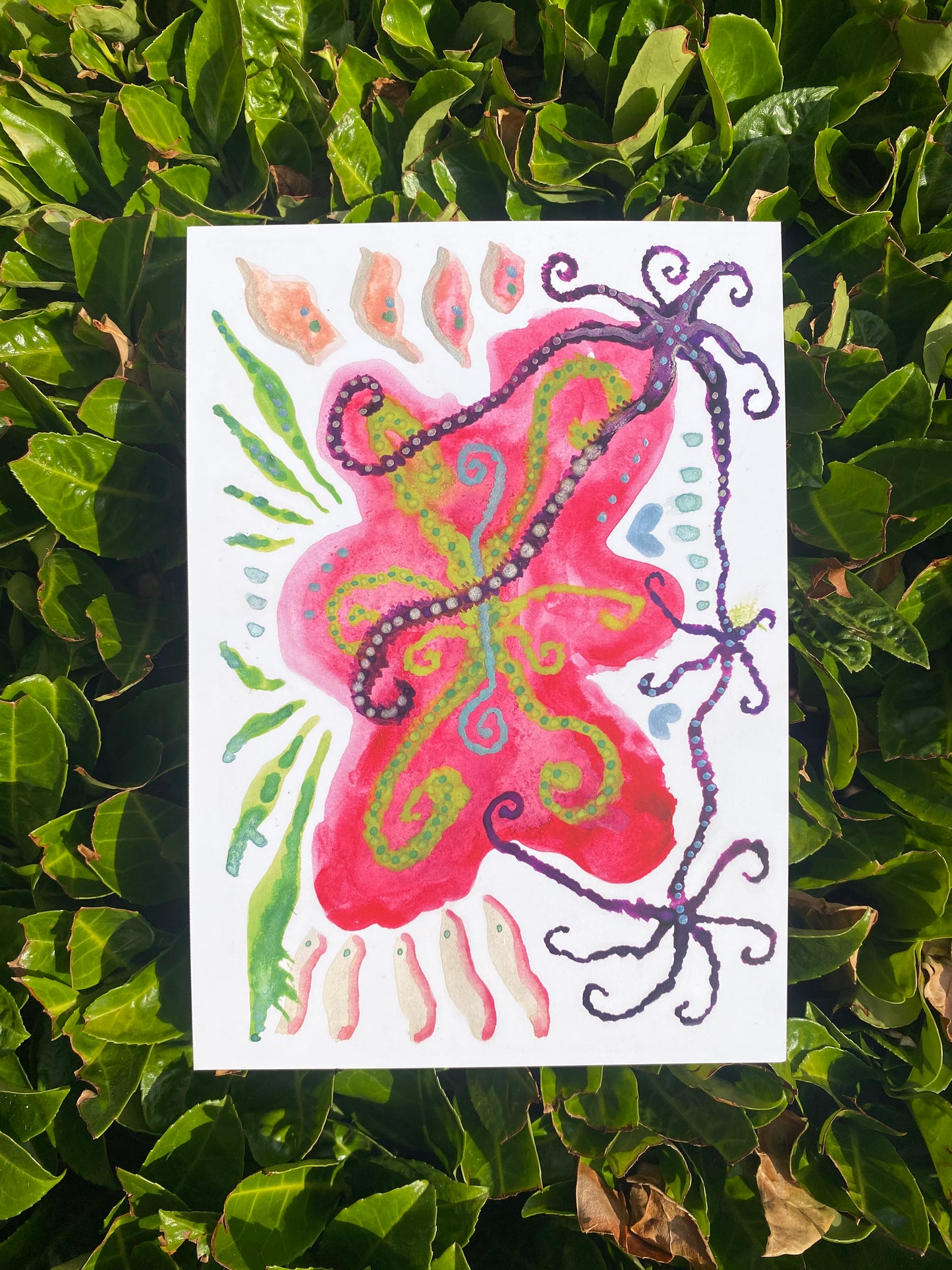 MUCHU Collection Pink Forest Vines Watercolour Print